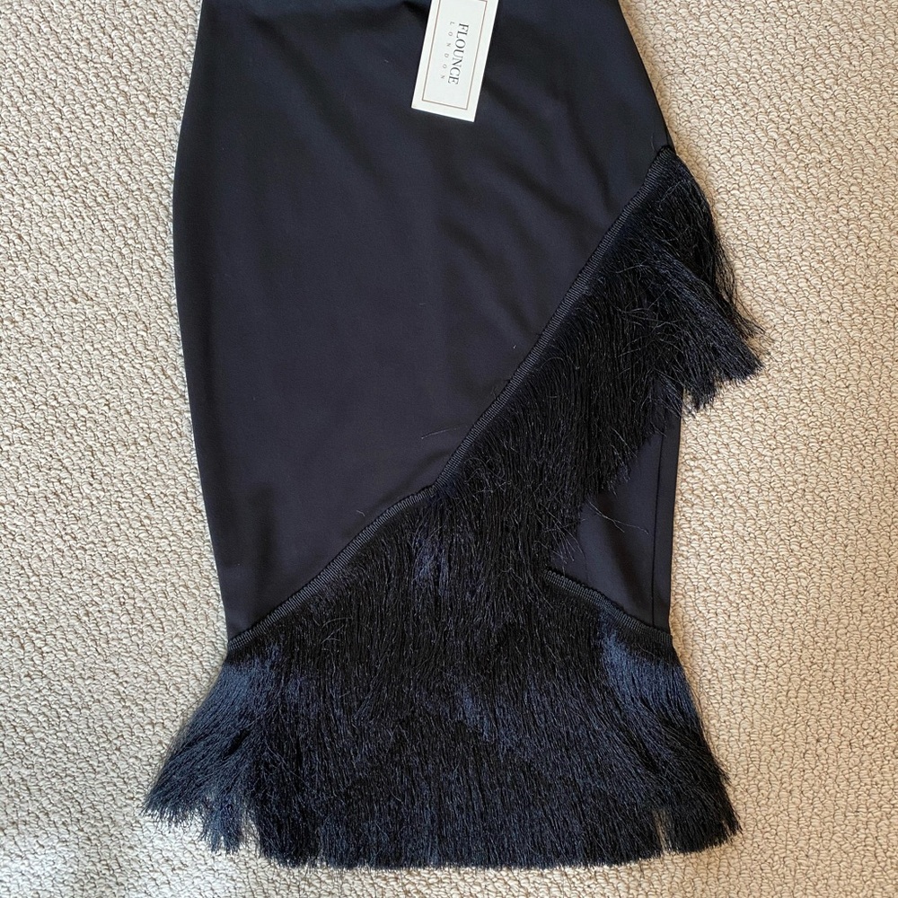 Flounce London black fringe skirt NWT